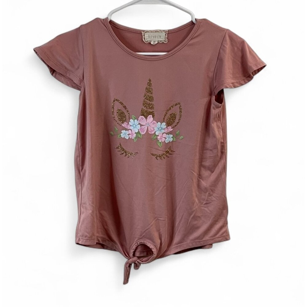 Btween Girls Pink Unicorn Graphic Tie-Front T-Shirt Size 10